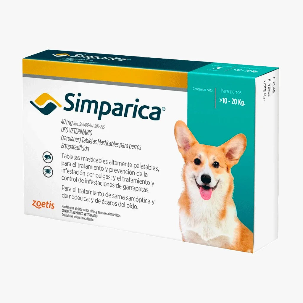 Simparica 40mg x 3 Tabs 10kg - 20kg (Turquoise)