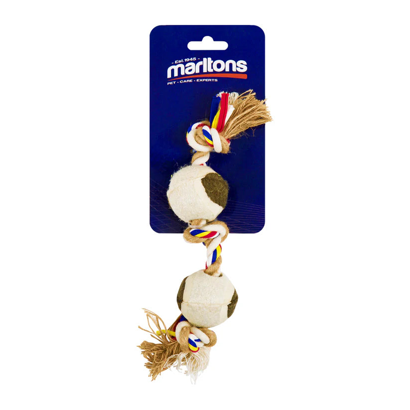 Marltons Dog Rope Toy with 2 Mini Tennis Balls 25cm (180g)